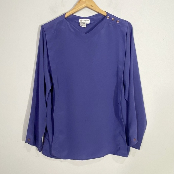 CHRISTIAN DIOR Vintage Blouse Purple 8 - Picture 1 of 9